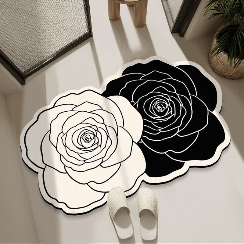 Badematte aus Kieselgur, inspiriert von Rosen - Schwarzweiß - 80cm x 120cm - image 3