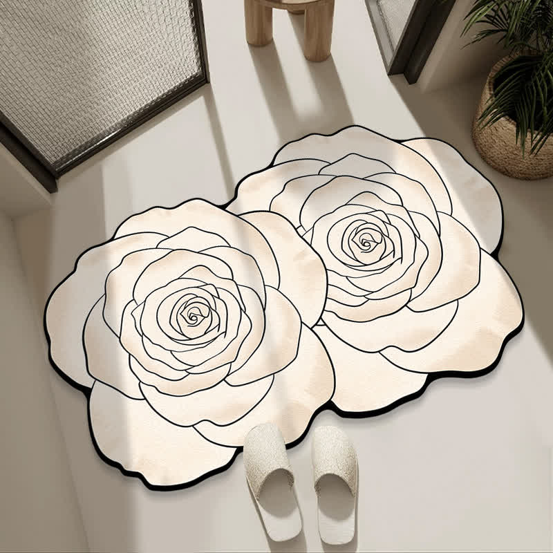 Badematte aus Kieselgur, inspiriert von Rosen - Weiß - 80cm x 120cm - image 1
