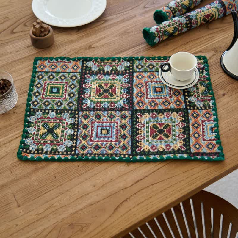 Vintage-Tischsets aus Jacquard-Stoff mit geometrischem Vintage-Muster (3 Stück) - Schwarz - 3 Stück - 30cm x 45cm - image 2