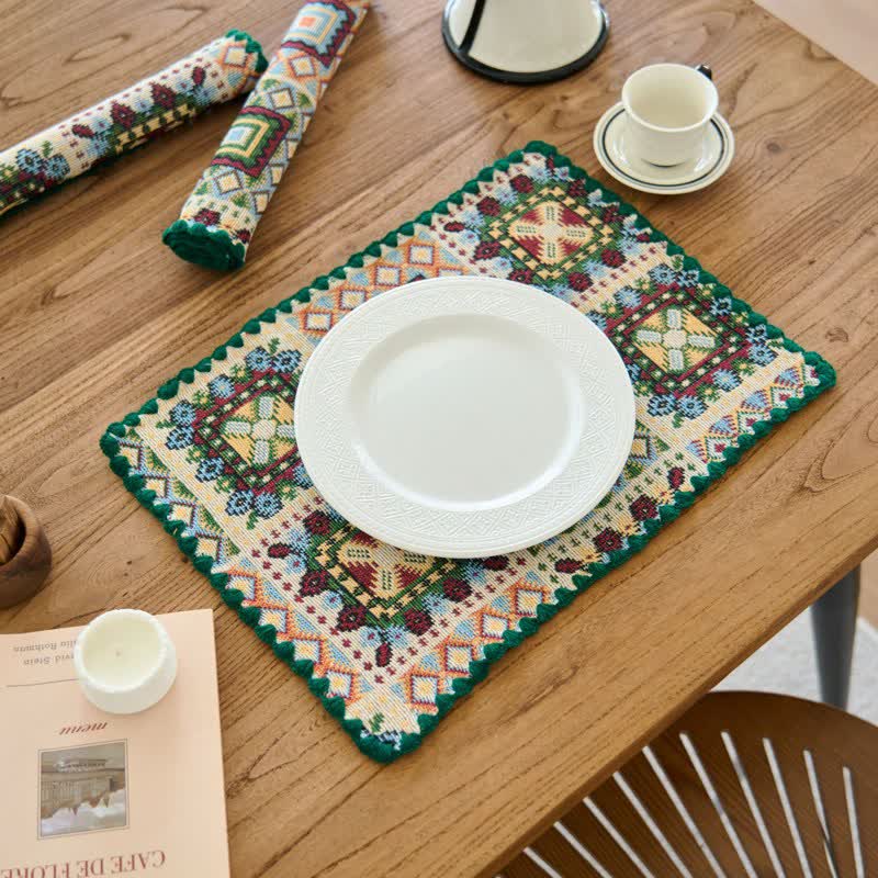 Vintage-Tischsets aus Jacquard-Stoff mit geometrischem Vintage-Muster (3 Stück) - Beige - 3 Stück - 30cm x 45cm - image 1