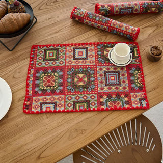 Vintage-Tischsets aus Jacquard-Stoff mit geometrischem Vintage-Muster (3 Stück) - Rot - 3 Stück - 30cm x 45cm - image 0