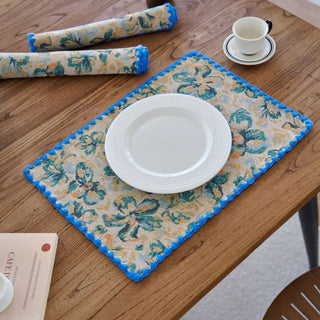 Platzset aus rustikalem, blauem Jacquard-Stoff mit Blumenmuster - 3 Stück - 30cm x 45cm - image 0