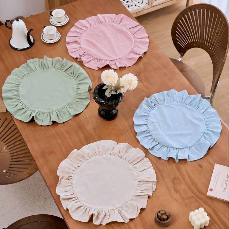 Minimalistische, einfarbige Platzsets mit Rüschenrand (4 Stück) - Set (Rosa+Beige+Blau+Grün) - 4 Stück - 38cm - image 0