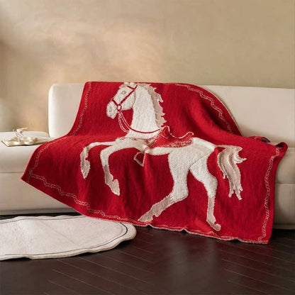 Festliche Strickdecke mit Pferdemotiv - Weiß - 51 Zoll breit x 67 Zoll L - image 6