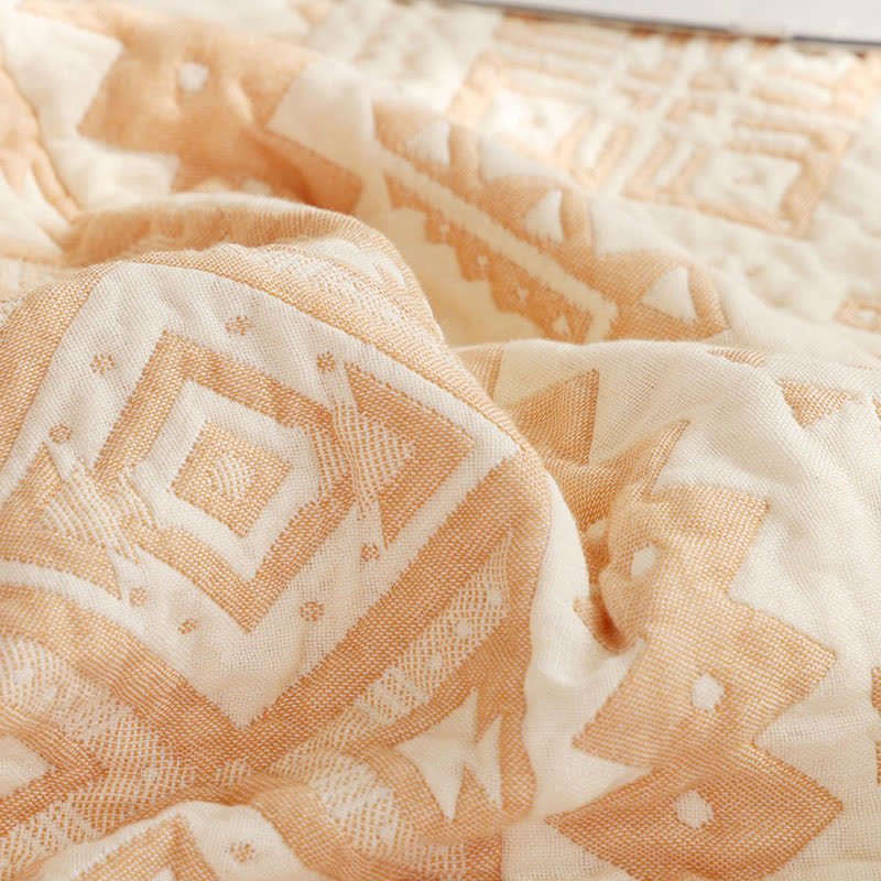 Beige Baumwollgaze-Steppdecke mit geometrischem Muster - image 3