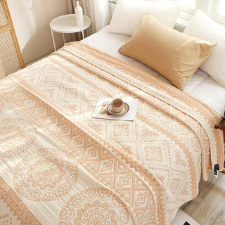 Beige Baumwollgaze-Steppdecke mit geometrischem Muster - 200cm x 230cm - image 0