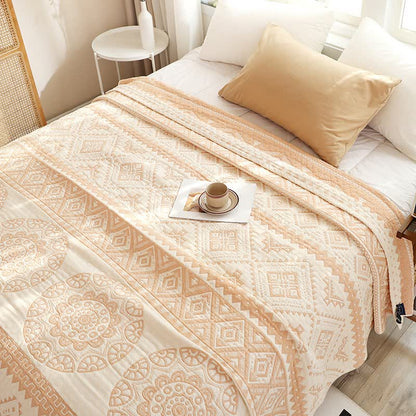 Beige Baumwollgaze-Steppdecke mit geometrischem Muster - 200cm x 230cm - image 0