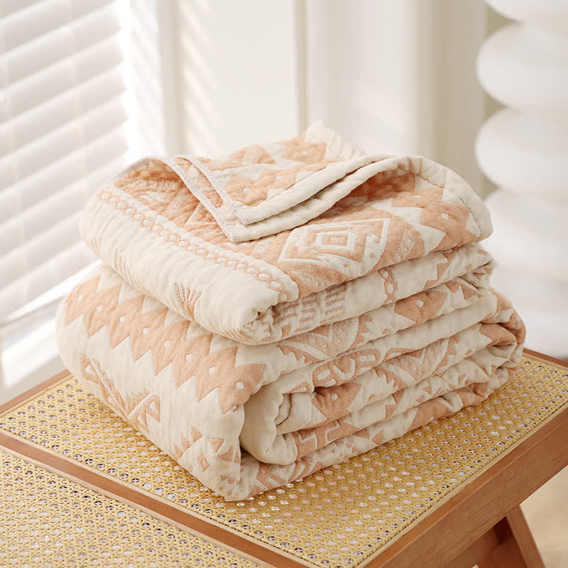 Beige Baumwollgaze-Steppdecke mit geometrischem Muster - image 1