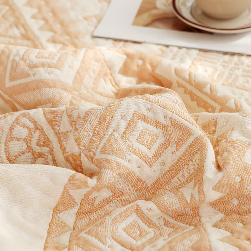 Beige Baumwollgaze-Steppdecke mit geometrischem Muster - image 2