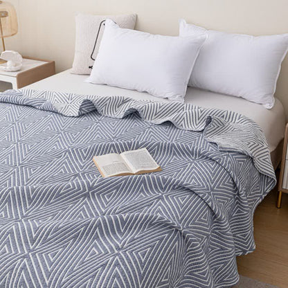 Wende-Steppdecke aus Baumwollgaze mit Dreiecksmuster - Blau - 200cm x 230cm - image 2