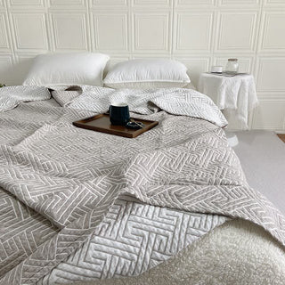 Wende-Steppdecke aus Baumwollgaze mit Labyrinthmuster - Kaffee - 200cm x 230cm - image 0