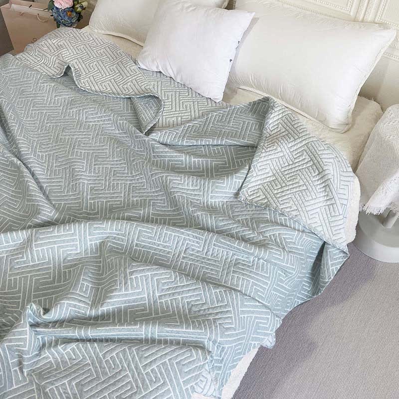 Wende-Steppdecke aus Baumwollgaze mit Labyrinthmuster - Blau - 200cm x 230cm - image 1