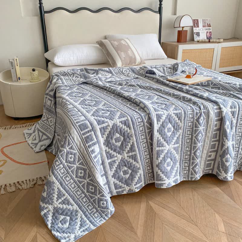 Geometrische Baumwollgaze-Steppdecke im Ethno-Stil - Blau - 200cm x 230cm - image 2