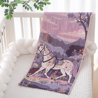 Baumwollgaze-Handtuch mit lila Pferde-Blumenmuster - Lila - 35 cm x 75 cm - image 0