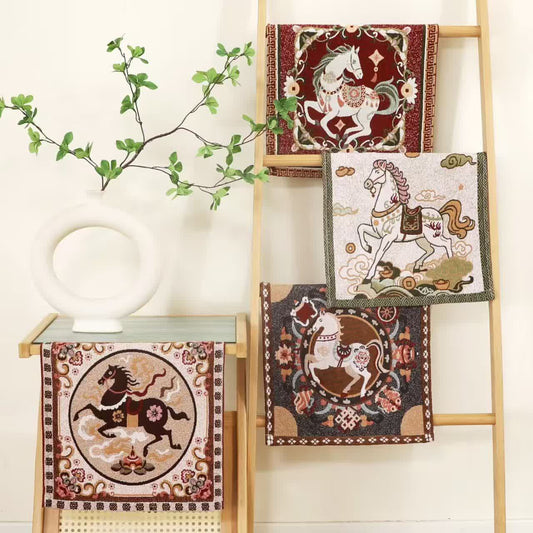 Küchenhandtuch aus Baumwollgaze mit Vintage-Pferdemotiv - Bunt - Set mit 4 Stück - 35 cm x 35 cm - image 0