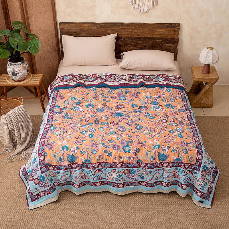 Blaue Steppdecke aus Baumwollgaze mit Blumenmuster - image 1