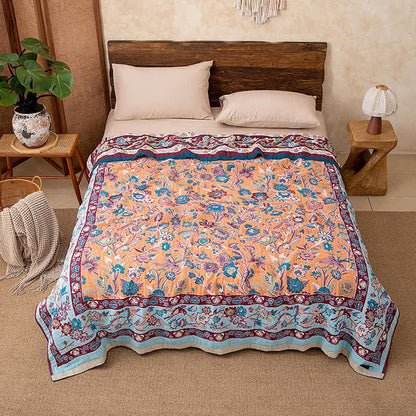 Blaue Steppdecke aus Baumwollgaze mit Blumenmuster - image 1