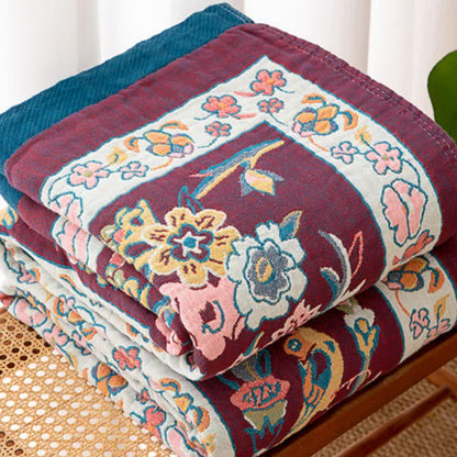 Blaue Steppdecke aus Baumwollgaze mit Blumenmuster - image 3