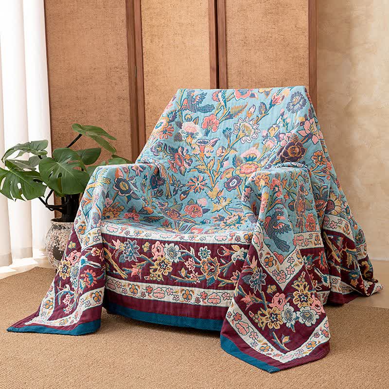 Blaue Steppdecke aus Baumwollgaze mit Blumenmuster - image 2