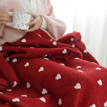 Herzförmige Kuscheldecke mit Pompons - Rot - 150cm x200cm - image 8