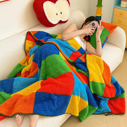 Bunte, karierte, flauschige Kuscheldecke - image 2