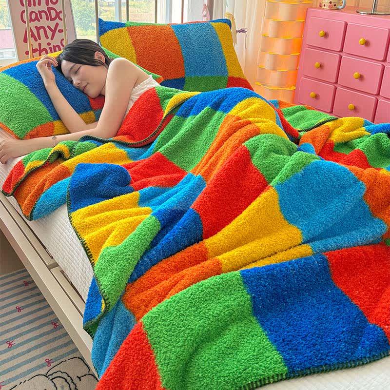 Bunte, karierte, flauschige Kuscheldecke - image 6