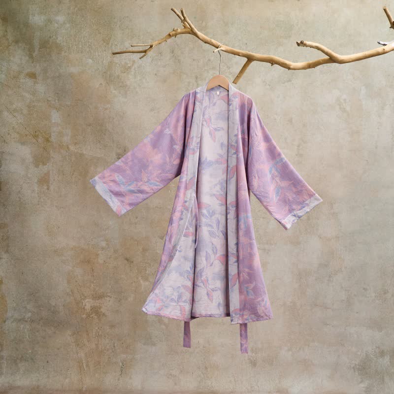 Kimono-Bademantel aus Naturbaumwollgaze - Lila - L - image 19