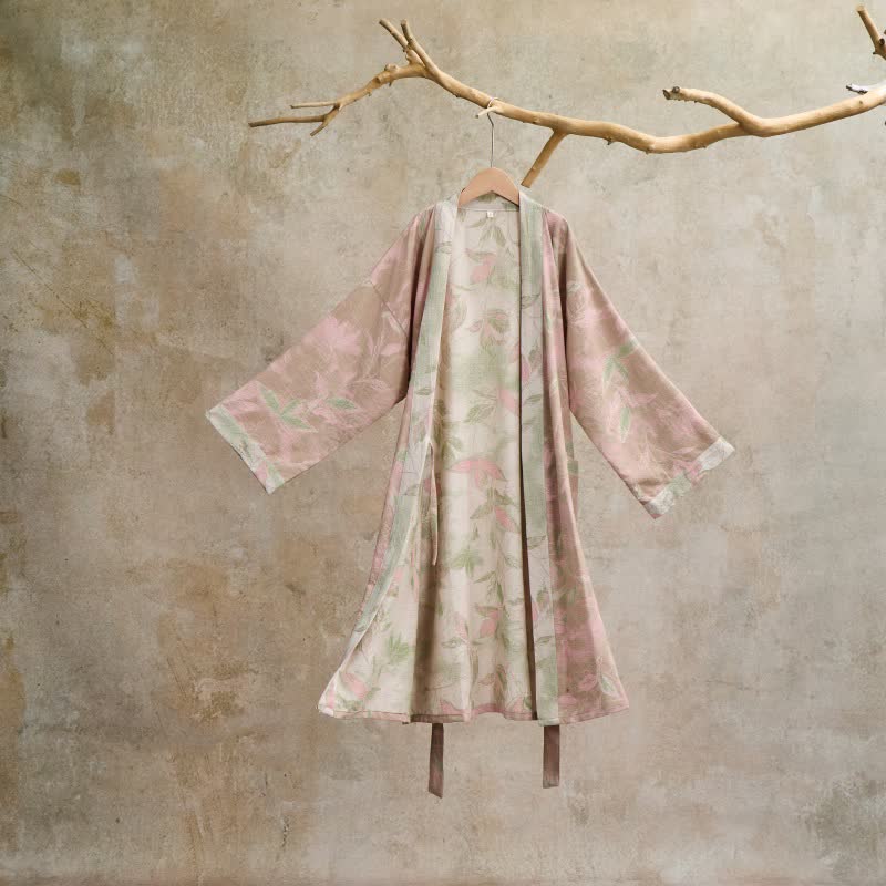 Kimono-Bademantel aus Naturbaumwollgaze - Hellrosa - L - image 0