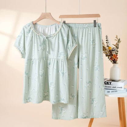 Pyjama-Set aus Baumwollgaze mit Glockenblumenmuster - Grün - XL - image 2