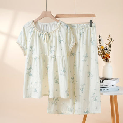 Pyjama-Set aus Baumwollgaze mit Glockenblumenmuster - Beige - XL - image 3