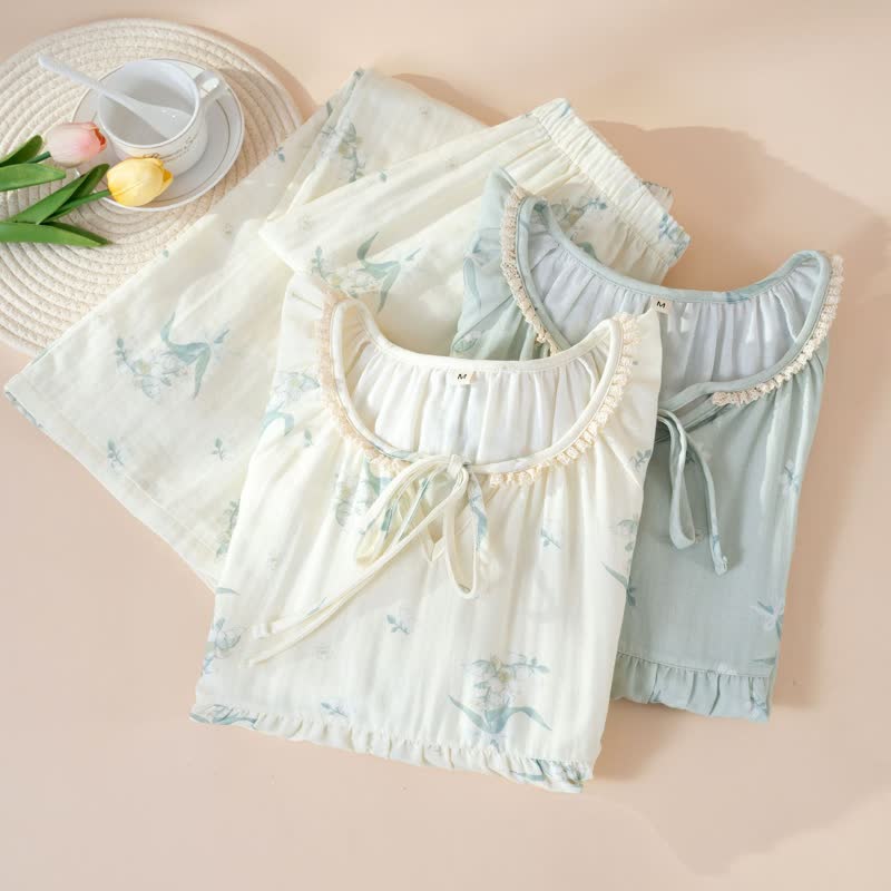 Pyjama-Set aus Baumwollgaze mit Glockenblumenmuster - image 1