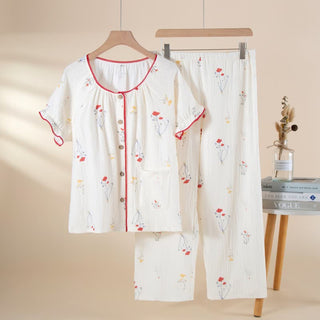 Pyjama-Set aus Baumwollgaze mit Landhausmuster - Beige - XL - image 0