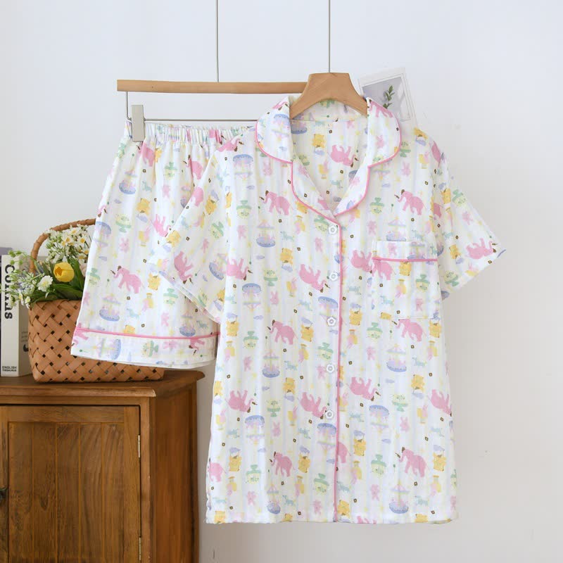 Schlafanzug-Set „Elefantenspielplatz“ aus Baumwollgaze - Beige - Pyjama & Shorts - XXL - image 0