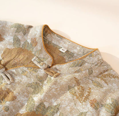 Vintage-Pyjama-Set aus Baumwolle mit Blumenmuster und Stehkragen - image 3