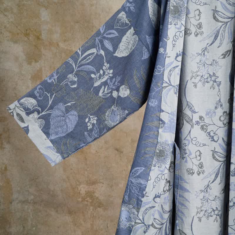 Kimono-Robe aus Baumwollgaze mit pastoralem Blattmuster - image 3