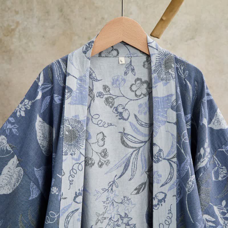 Kimono-Robe aus Baumwollgaze mit pastoralem Blattmuster - image 2