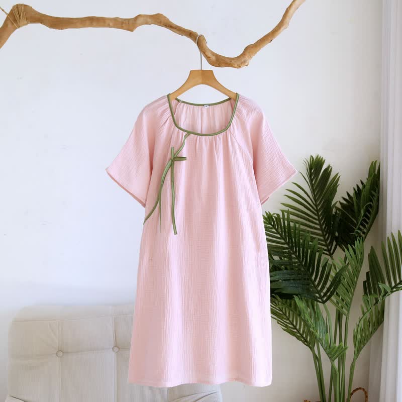 Minimalistisches Nachthemd aus Baumwollgaze im orientalischen Stil - Rosa - XL - image 4