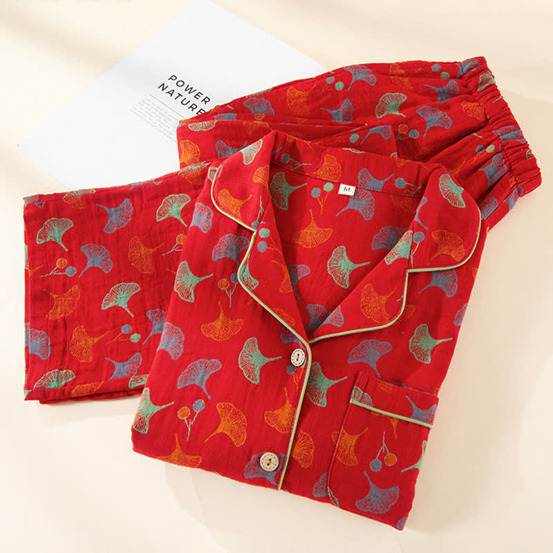 Pyjama-Set aus Baumwollgaze mit Ginkgoblatt - image 1