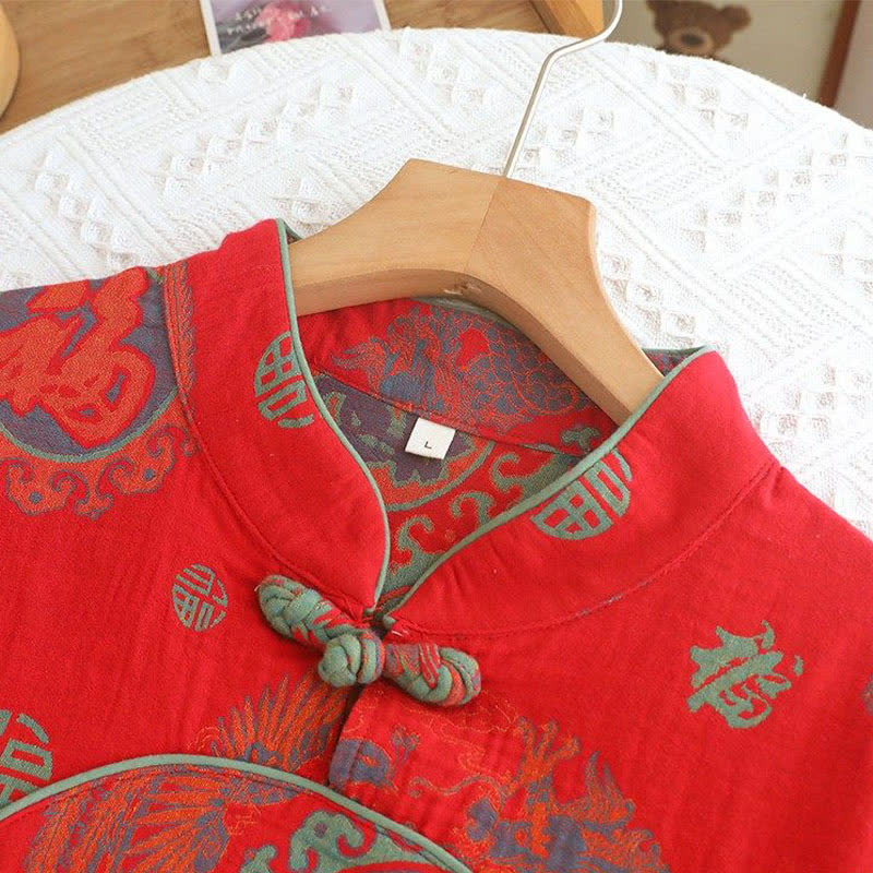 Glückverheißendes Baumwoll-Pyjama-Set mit Stehkragen - image 3