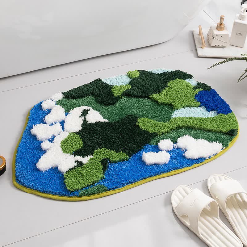 Künstlerisch abstrakter dekorativer Badeteppich - Grün & Blau - 60cm x 90cm - image 2
