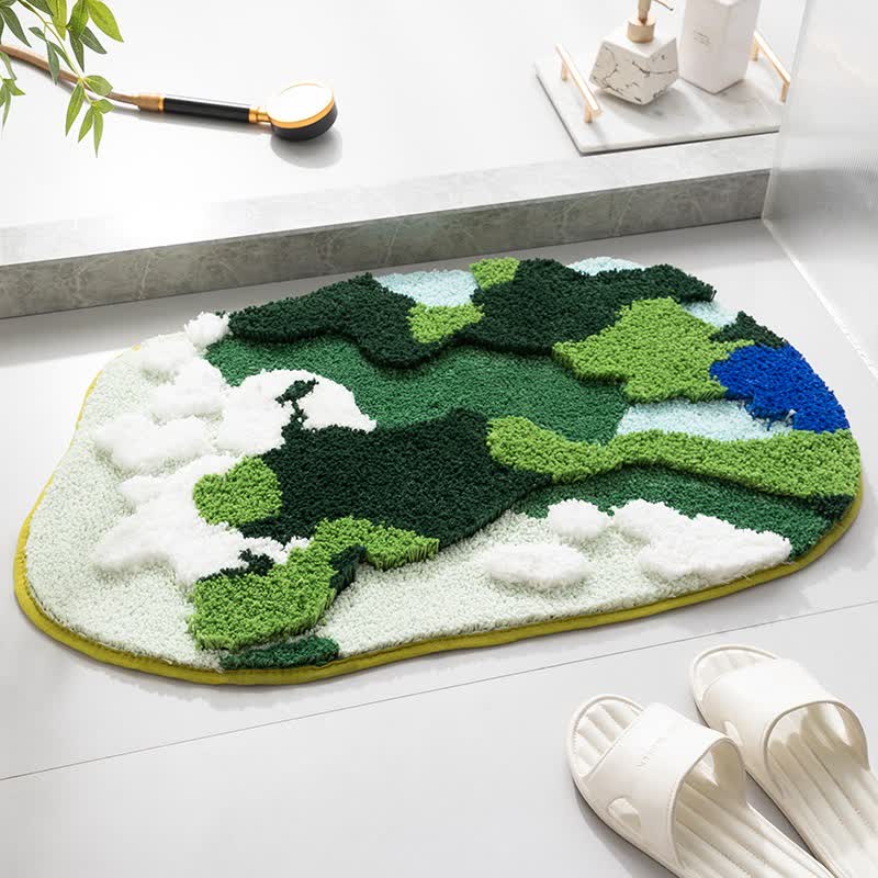 Künstlerisch abstrakter dekorativer Badeteppich - Grün & Weiß - 60cm x 90cm - image 1