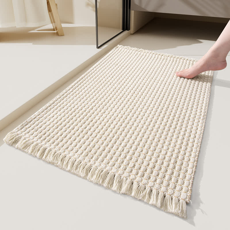 Gewebte Badematte mit Quasten - Beige - 60cm x 90cm - image 0