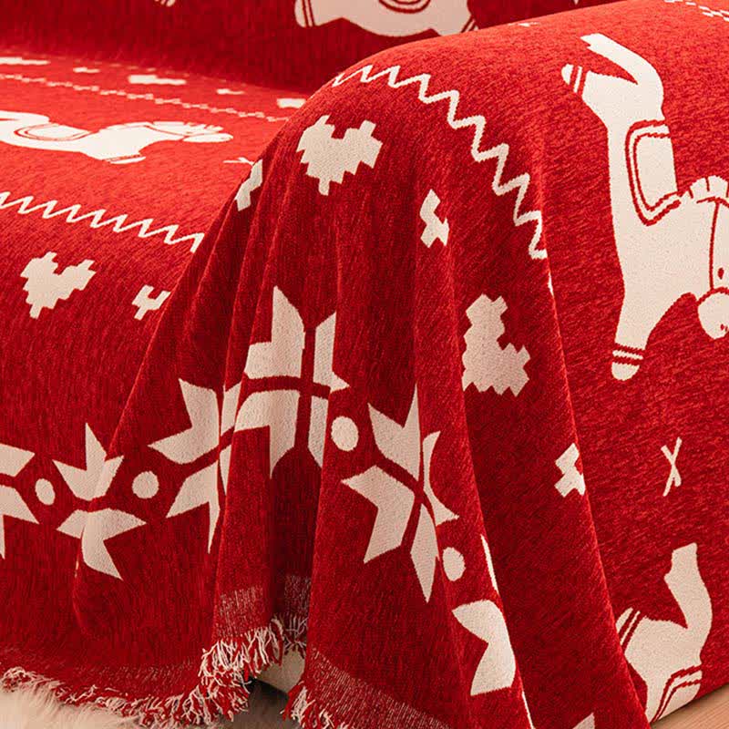 Neujahrs-Chenille-Sofabezug mit Glückspferd - image 6