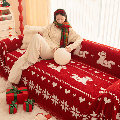 Neujahrs-Chenille-Sofabezug mit Glückspferd - image 1