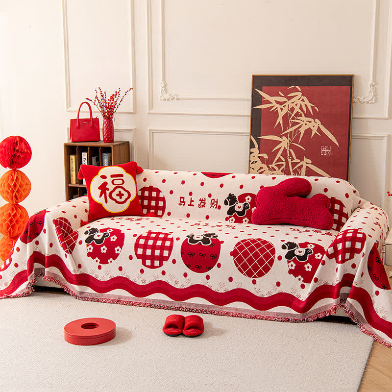 Rutschfeste Sofadecke mit Tierkreiszeichen-Pferd aus Chenille. - image 1