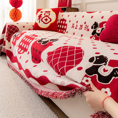 Rutschfeste Sofadecke mit Tierkreiszeichen-Pferd aus Chenille. - image 6