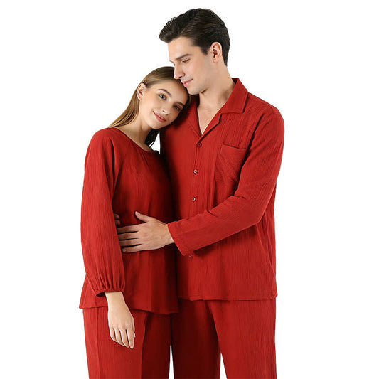 Minimalistisches rotes Baumwollpyjama-Set für Paare - image 0