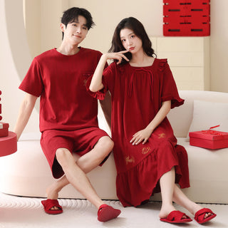 Rotes Pyjama-Set aus reiner Baumwolle für Paare - Rot - Frauen - XXL - image 0