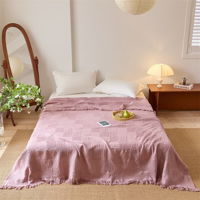 Baumwoll-Steppdecke mit Waffelpiqué-Verzierung und Quasten - Rosa - 200cm x 230cm - image 2