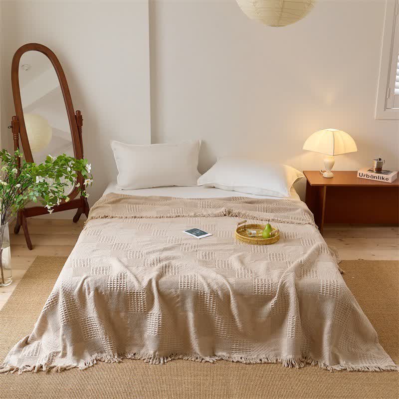 Baumwoll-Steppdecke mit Waffelpiqué-Verzierung und Quasten - Kaffee - 200cm x 230cm - image 11